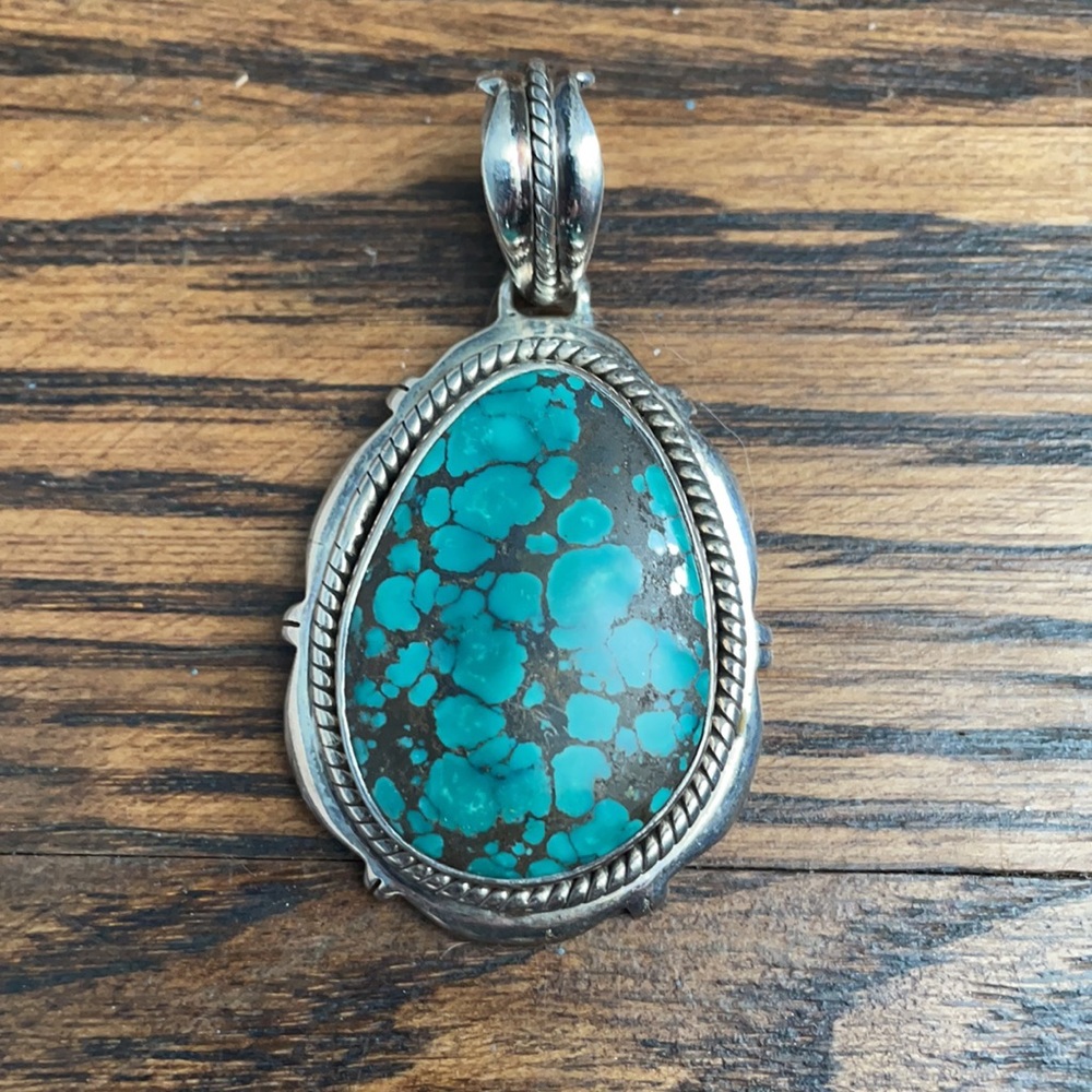 Turquoise Classic Western wear Jewelry Sterling Silver Turquoise large pendant - Picture 2 of 5